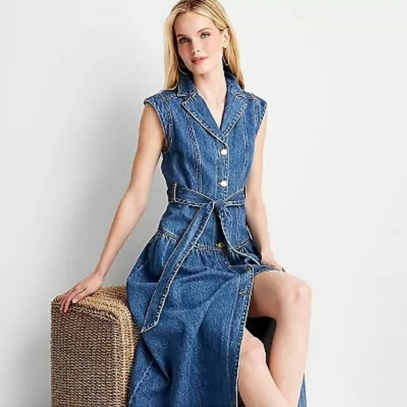 Future Collective with Jenee Naylor Sleeveless Denim Button-Front Midi Dress - Picture 3 of 6